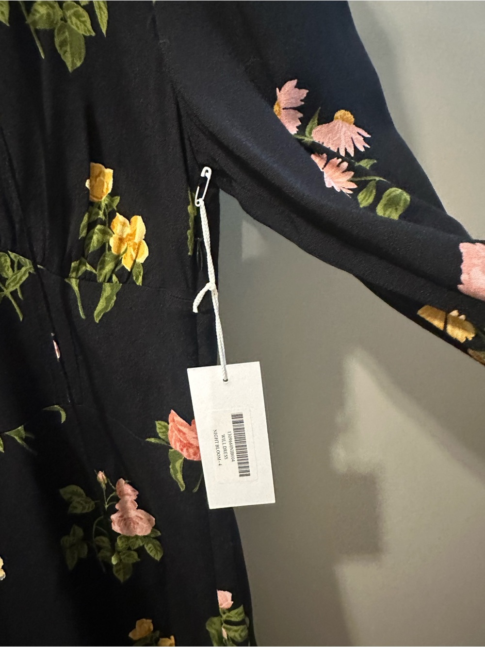 Reformation Will Black Floral Night Bloom Long-Sleeve Mini Dress Size 4 - Picture 8 of 12